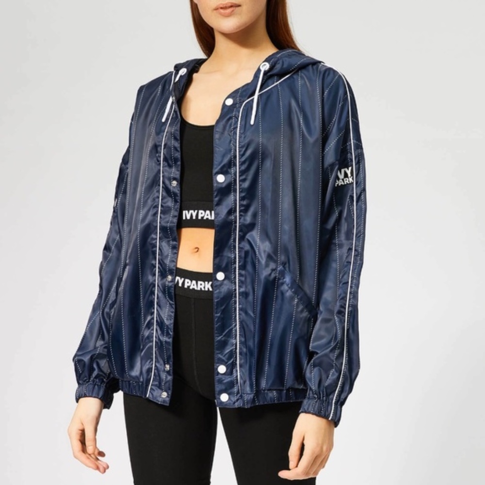 IVY PARK Baseball Pinstripe Hoodie Bomber Jacket L - Picture 1 of 16
